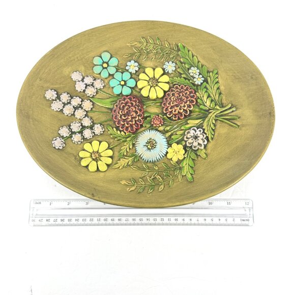 Atlantic Mold 1970s Floral Plaques Set 2 Hand Painted Vintage Retro Cottagecore - Picture 4 of 6